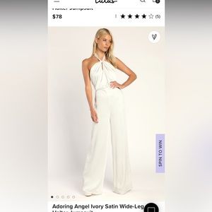 Adoring Angel Ivory Satin Wide-Leg Halter Jumpsuit